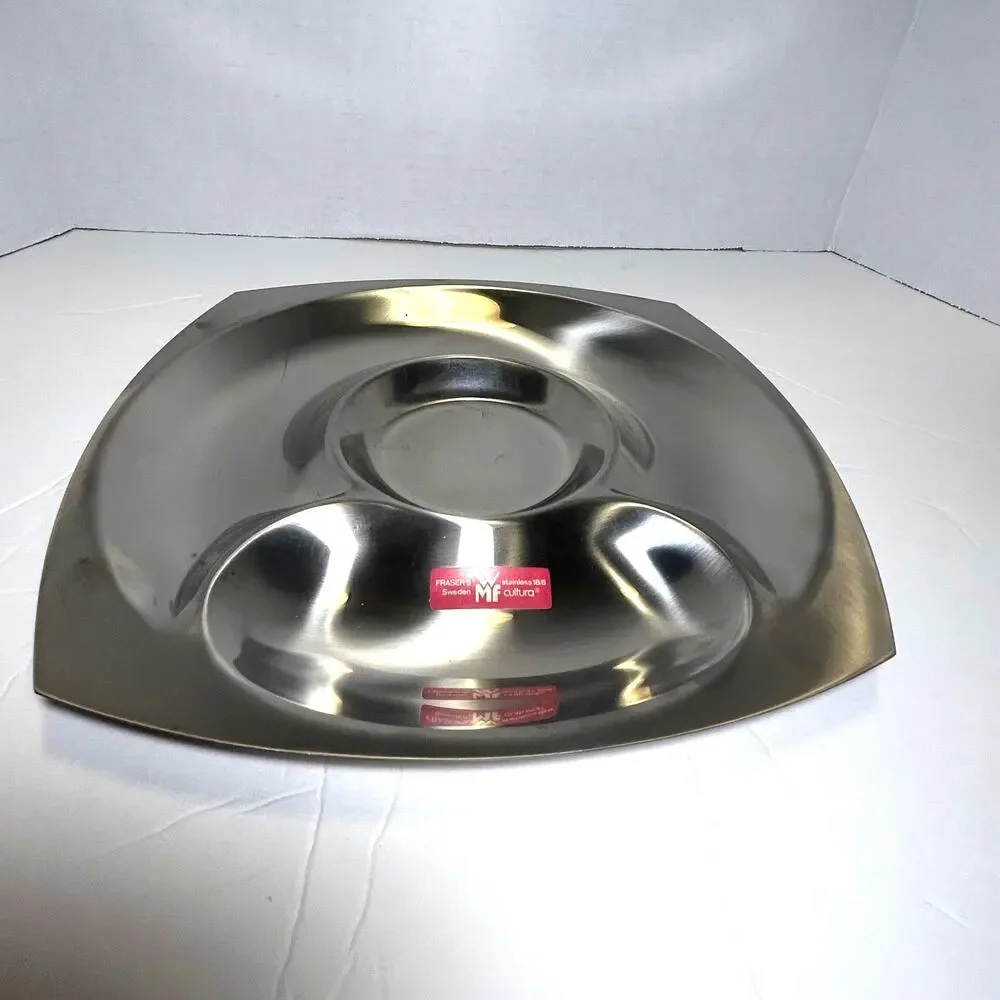 Vintage MCM Cultura Swedish Stainless Steel Serving Dish W/Bowl and Spoon‎ NIP